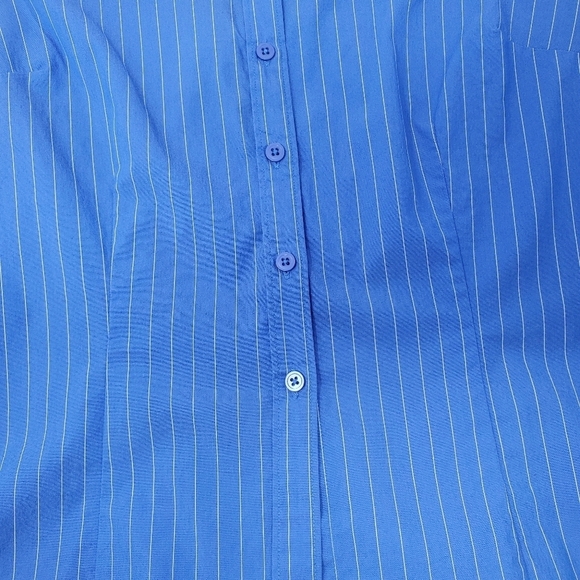 EXPRESS Blue and White PINSTRIPE BUTTON DOWN BLOUSE Women Size 9/10 - Picture 13 of 16